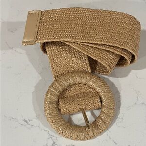 NWT Elegant Tan Woven Belt with Round Buckle